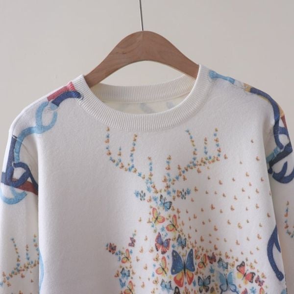  A819-Áo Len Dệt Kim Hươu Nai Mùa Thu Hàn Quốc 