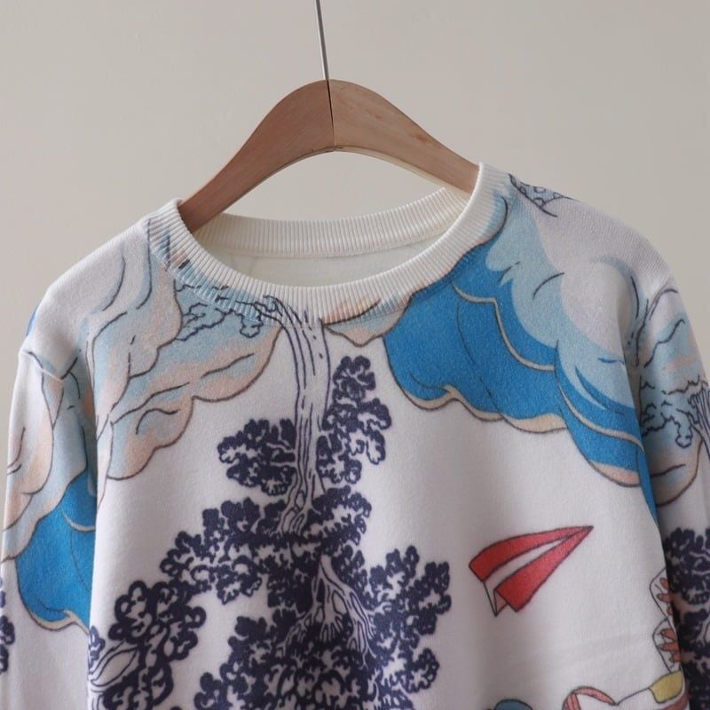  A821-Áo Len Dệt Kim Trừu Tượng Hoạt Họa Mùa Thu 