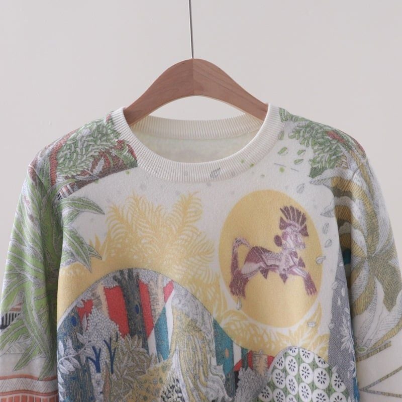  A823-Áo Len Dệt Kim Họa Tiết Nghệ Thuật Mùa Thu 