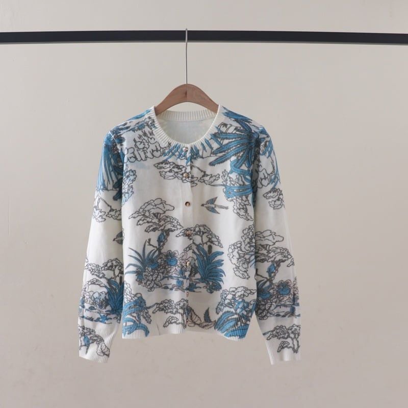  A824-Áo Len Dệt Kim Phong Cảnh Nghệ Thuật Mùa Thu 