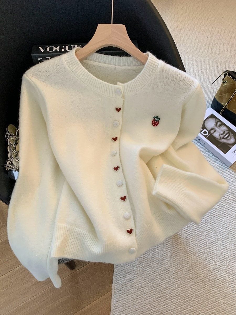  A829-Áo Len Cardigan Nút Trái Tim Mùa Thu 