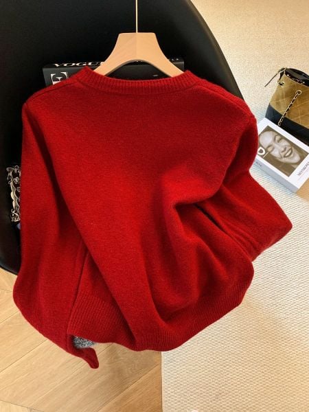  A829-Áo Len Cardigan Nút Trái Tim Mùa Thu 