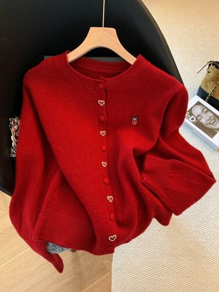  A829-Áo Len Cardigan Nút Trái Tim Mùa Thu 