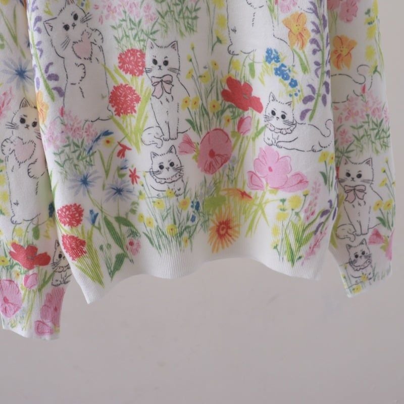  A831-Áo Len Dệt Kim Mèo Hoa Nghệ Thuật Mùa Thu 