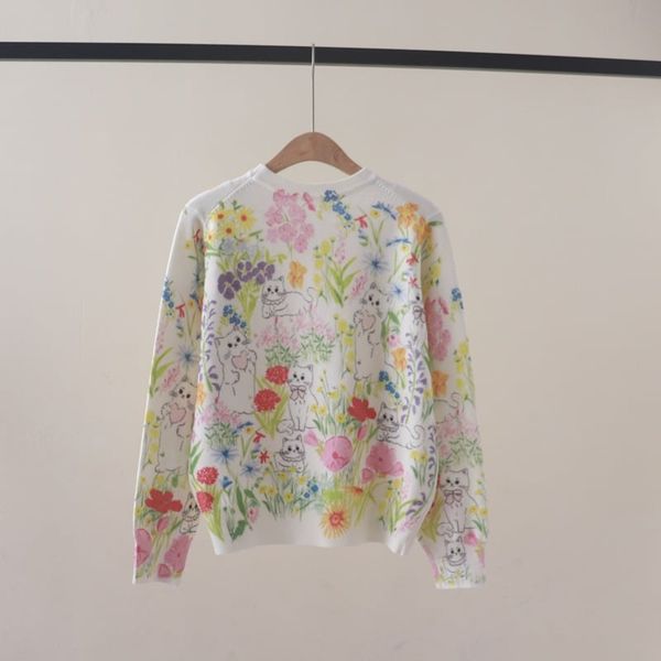  A831-Áo Len Dệt Kim Mèo Hoa Nghệ Thuật Mùa Thu 