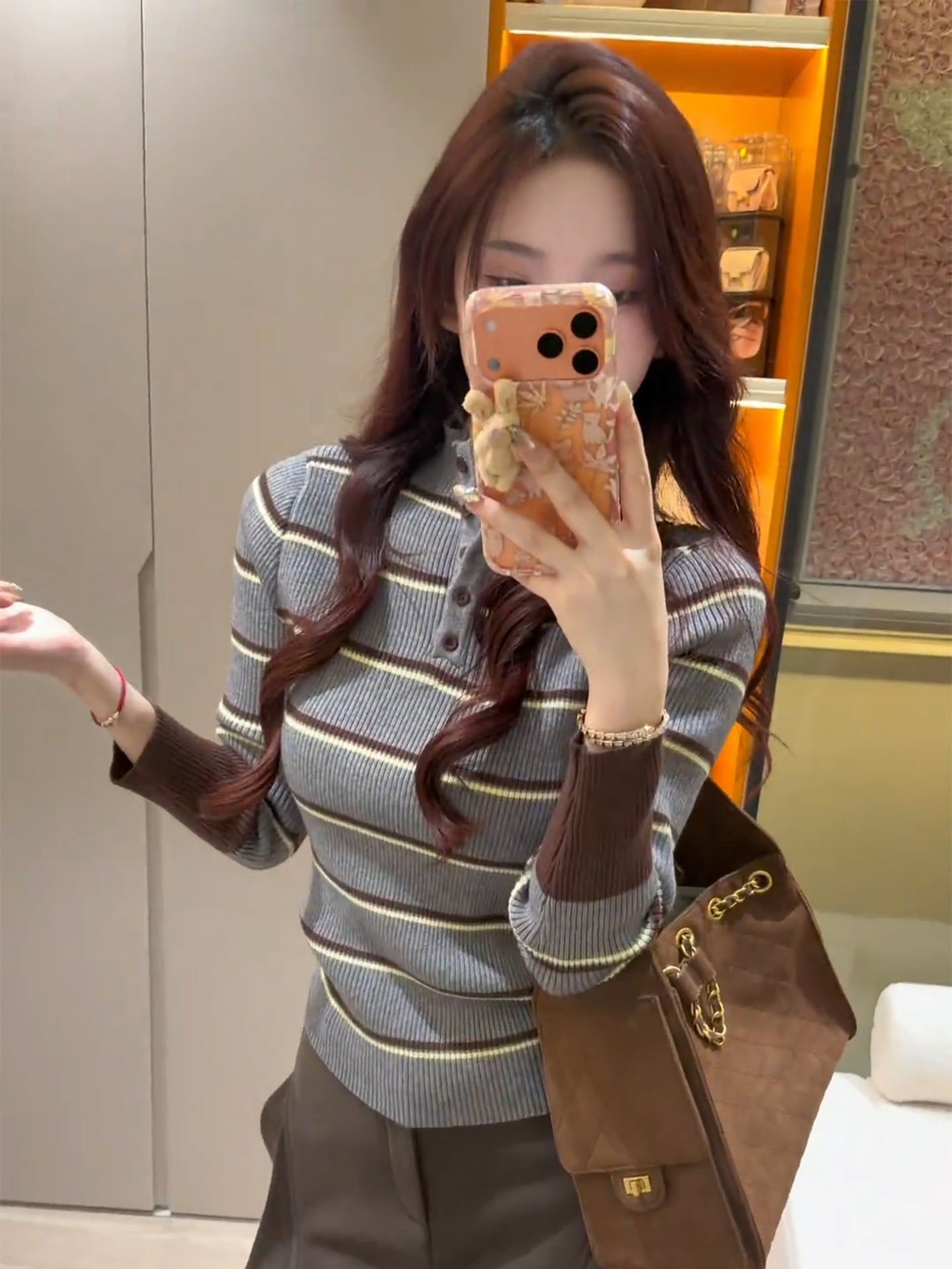  A852 Áo Len Dệt Kim Kẻ Sọc Cổ Cao 