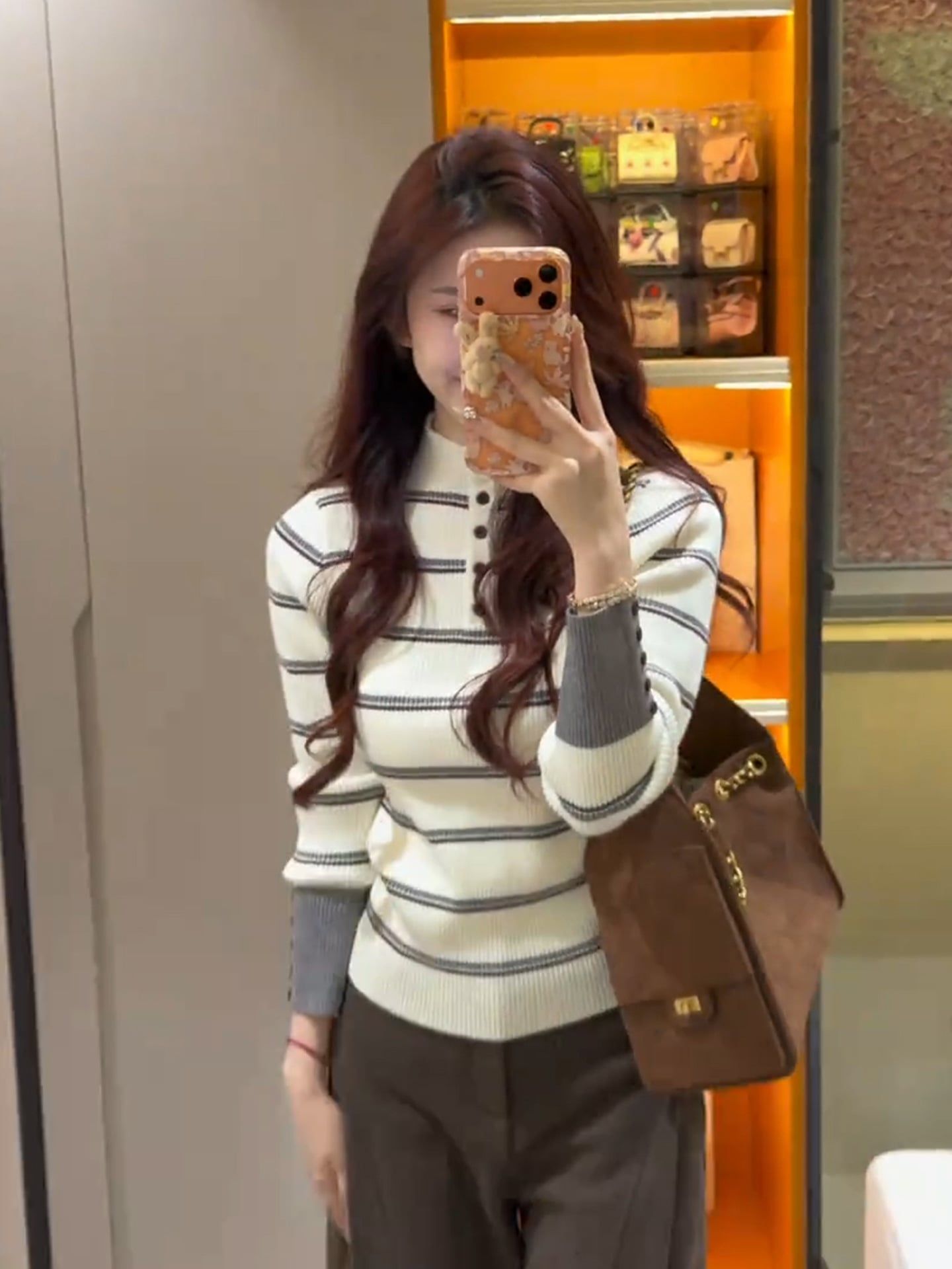  A852 Áo Len Dệt Kim Kẻ Sọc Cổ Cao 