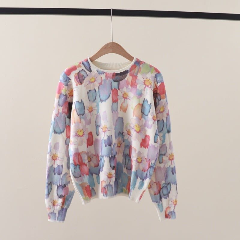  A857-Áo Len Dệt Kim Tranh Hoa Thủy Mặc Mùa Thu 