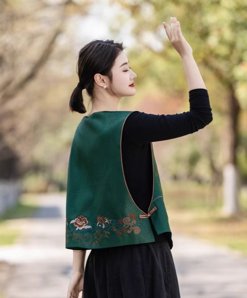  A867-Áo Vest Thêu Hoa Nghệ Thuật Cổ Điển Thanh Lịch 