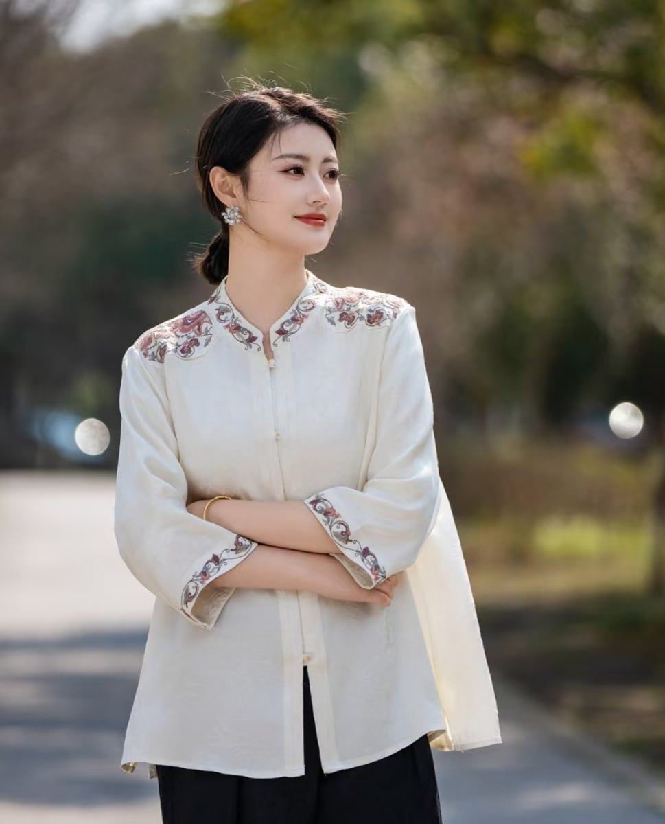  A868-Áo Thêu Hoa Nghệ Thuật Thanh Lịch Tao Nhã 