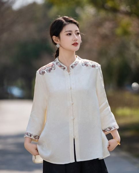  A868-Áo Thêu Hoa Nghệ Thuật Thanh Lịch Tao Nhã 