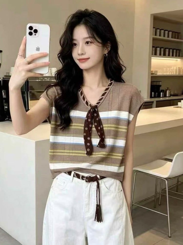  A905-Áo Dệt Kim Mịn Mát Cổ Nơ 