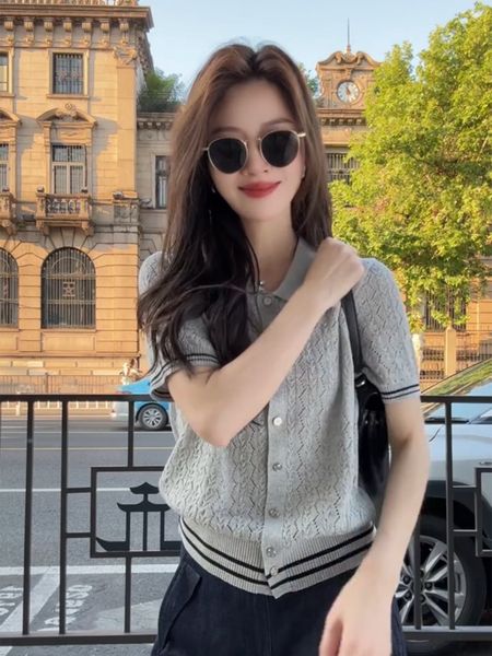  A907-Áo Dệt Kim  Có Cổ Họa Tiết Nghệ Thuật Hàn Quốc 