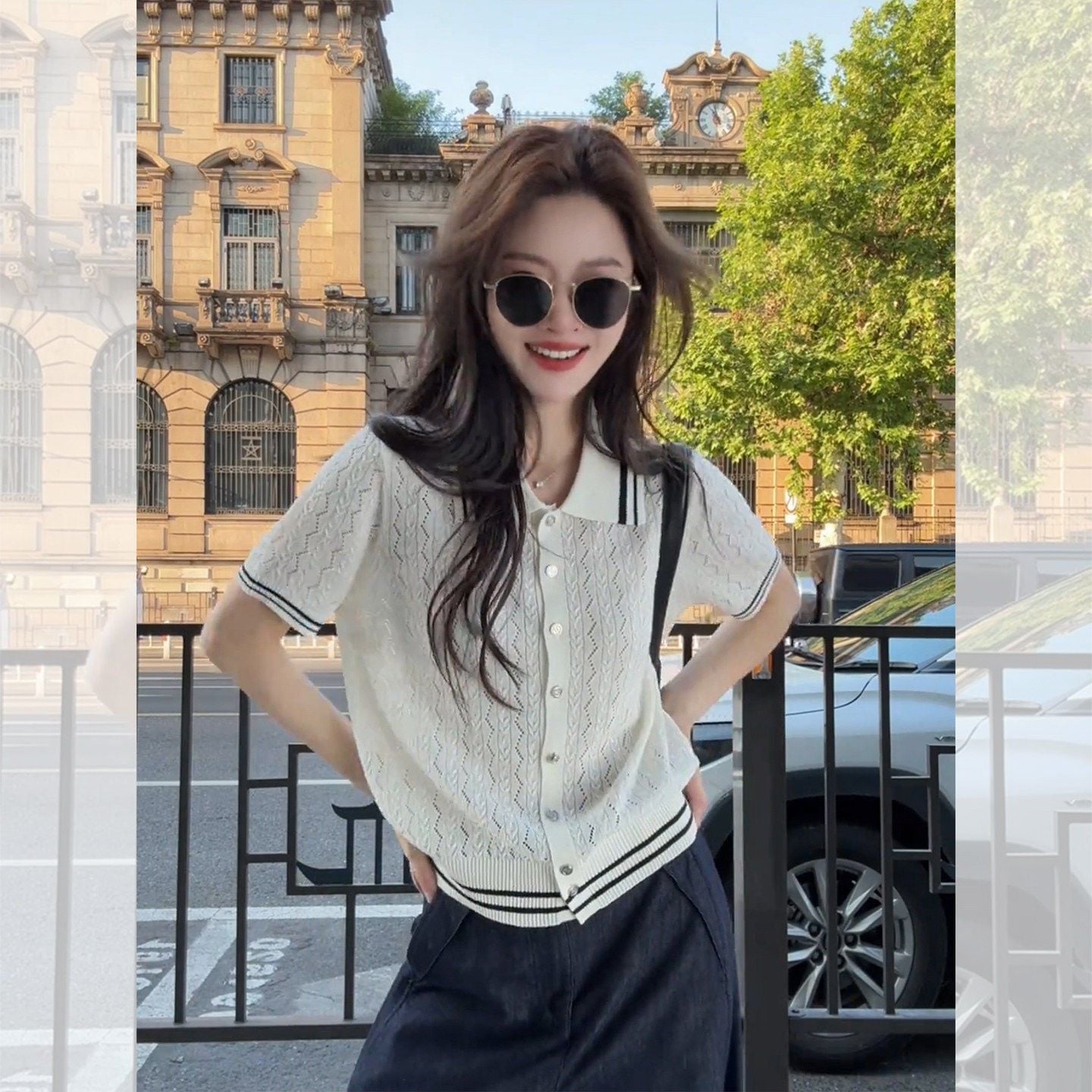  A907-Áo Dệt Kim  Có Cổ Họa Tiết Nghệ Thuật Hàn Quốc 