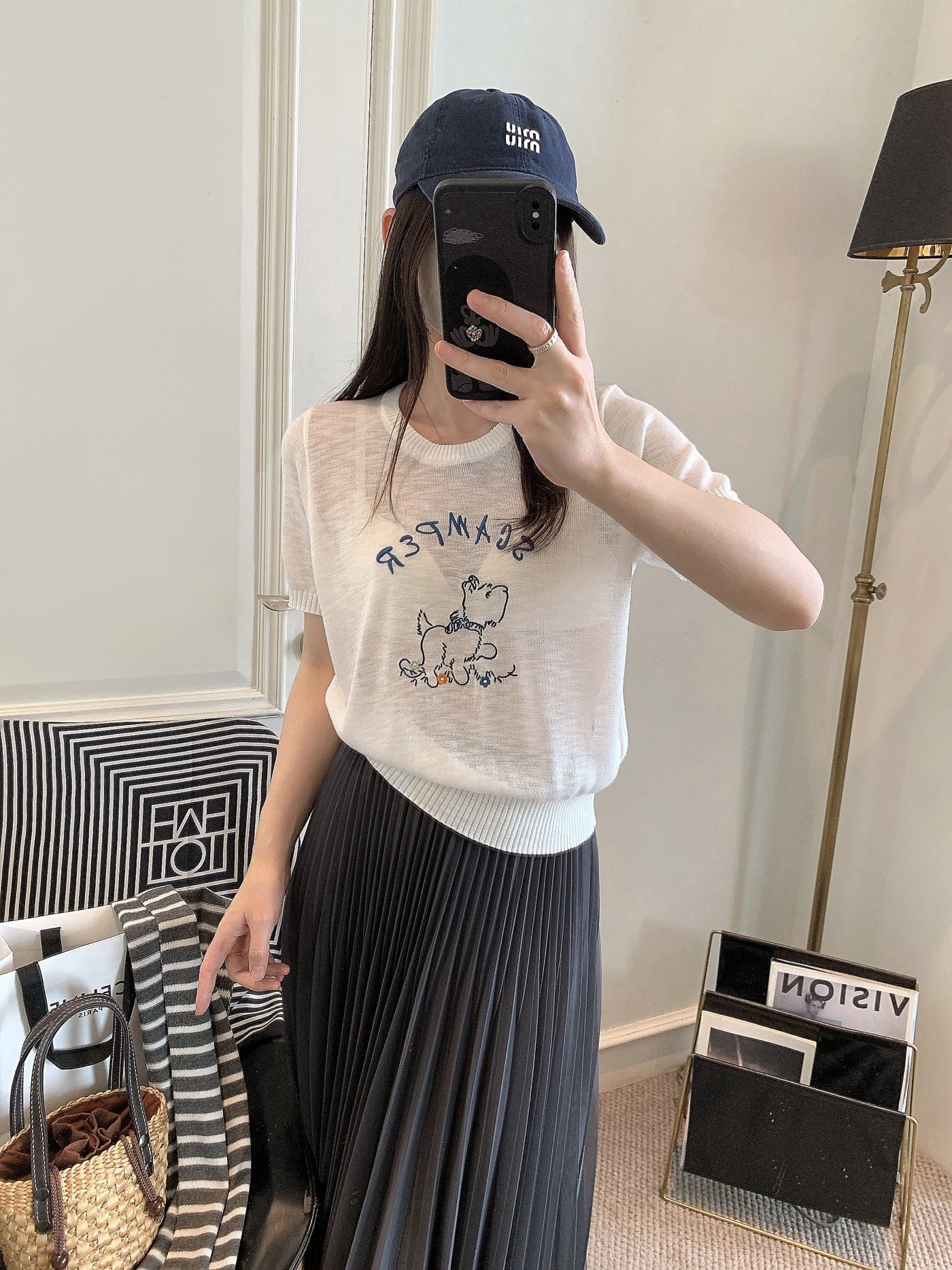  A908-Áo Dệt Kim Cổ Tròn Họa Tiết Cún Con Hàn Quốc 