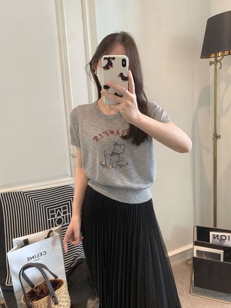  A908-Áo Dệt Kim Cổ Tròn Họa Tiết Cún Con Hàn Quốc 