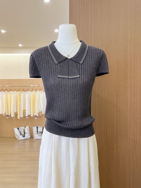  A912-Kisuhi-Áo Len Có Cổ Phối Nơ Mỏng Mát Hàn Quốc 