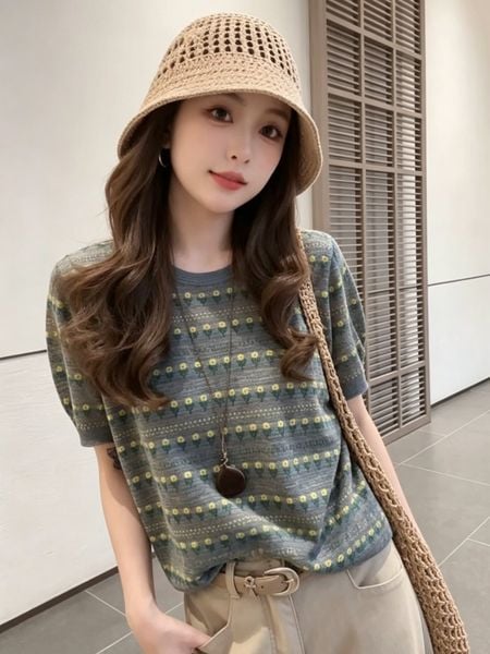  A919-Kisuhi-Áo Len Thun Retro Kẻ Sọc Kiểu Mỹ 