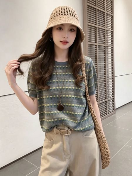  A919-Kisuhi-Áo Len Thun Retro Kẻ Sọc Kiểu Mỹ 