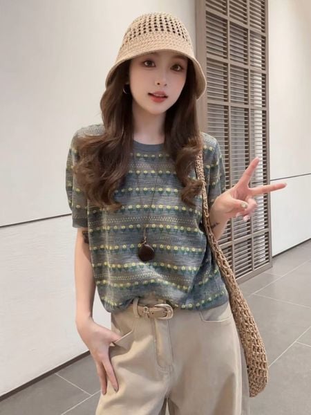  A919-Kisuhi-Áo Len Thun Retro Kẻ Sọc Kiểu Mỹ 