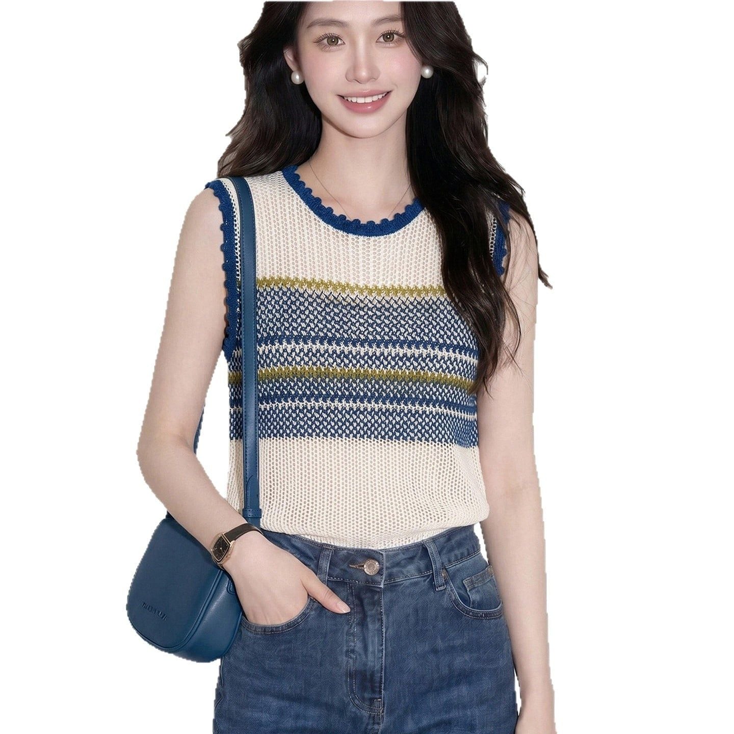  A920-Áo Len Không Tay Dệt Phối Màu 