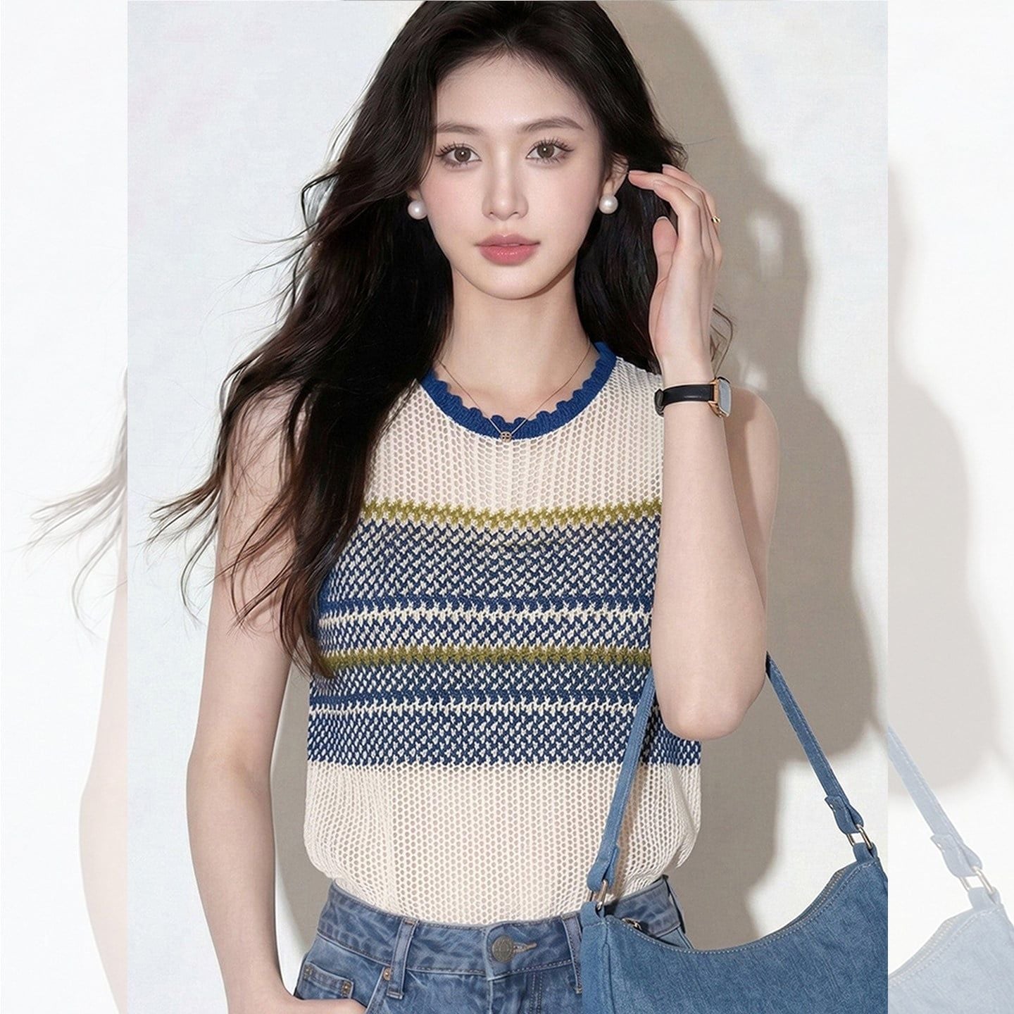  A920-Áo Len Không Tay Dệt Phối Màu 