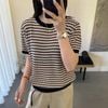  A927-Áo Thun Len Cổ Tròn Phối Sọc Thoáng Mát 