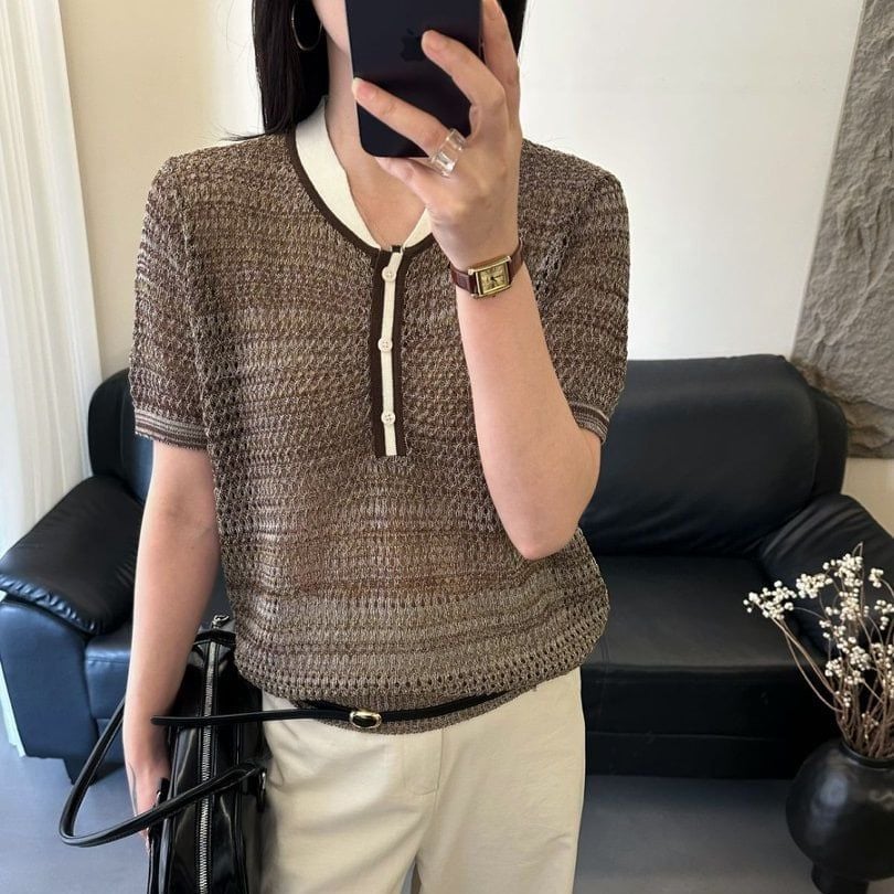 A928-Áo Thun Len Cổ Nghệ Thuật Độc Đáo Thoáng Mát 