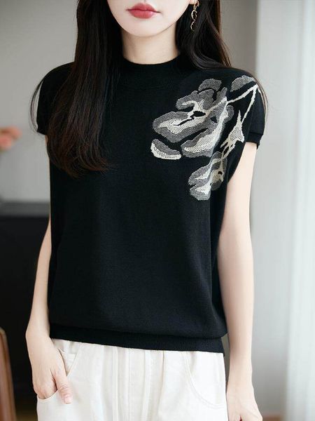 A934-Áo Thun Len Dệt Kim Cổ Tròn Hoa Vai Mềm Mịn 