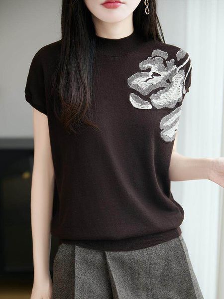  A934-Áo Thun Len Dệt Kim Cổ Tròn Hoa Vai Mềm Mịn 