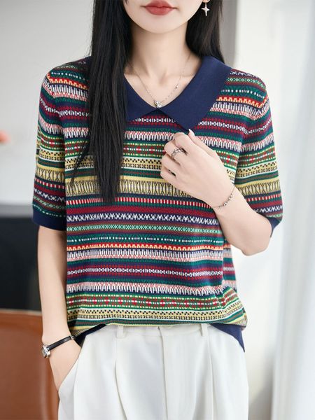  A935-Áo Len Dệt Kim Kẻ Sọc Phối Màu Thổ Cẩm 
