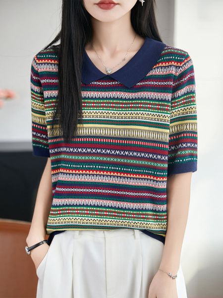  A935-Áo Len Dệt Kim Kẻ Sọc Phối Màu Thổ Cẩm 