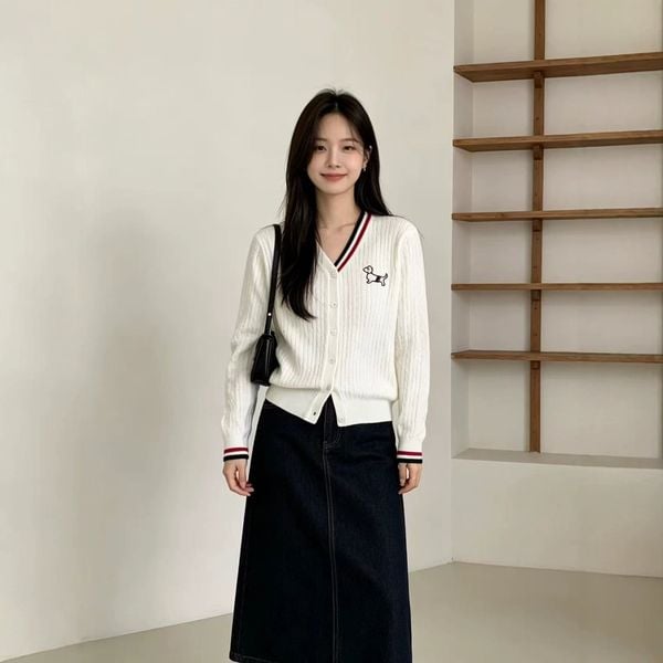  A961-Áo Len Cún Cưng Cổ V Phối Màu Tương Phản 