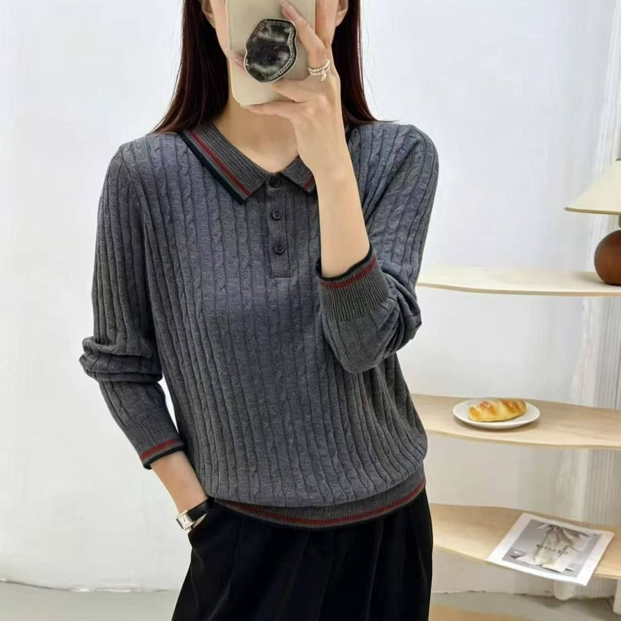  A966-Áo Len Dệt Vặn Thừng Phối Màu Tương Phản 