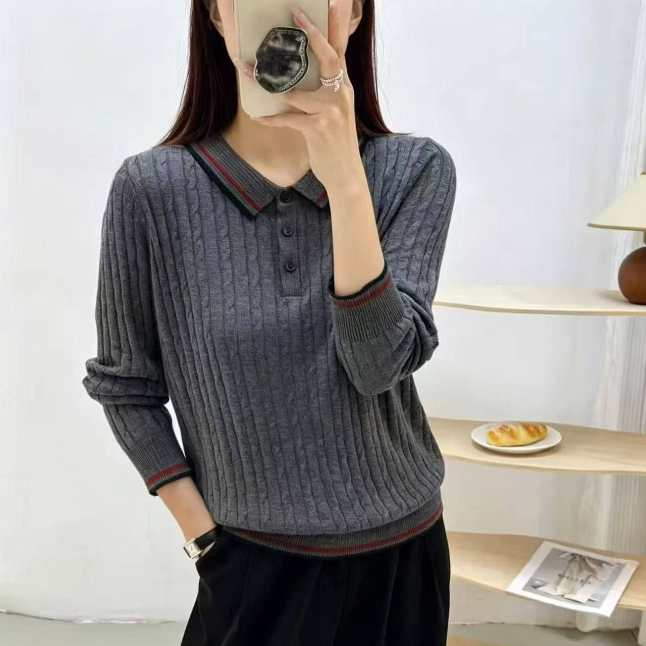  A966-Áo Len Dệt Vặn Thừng Phối Màu Tương Phản 