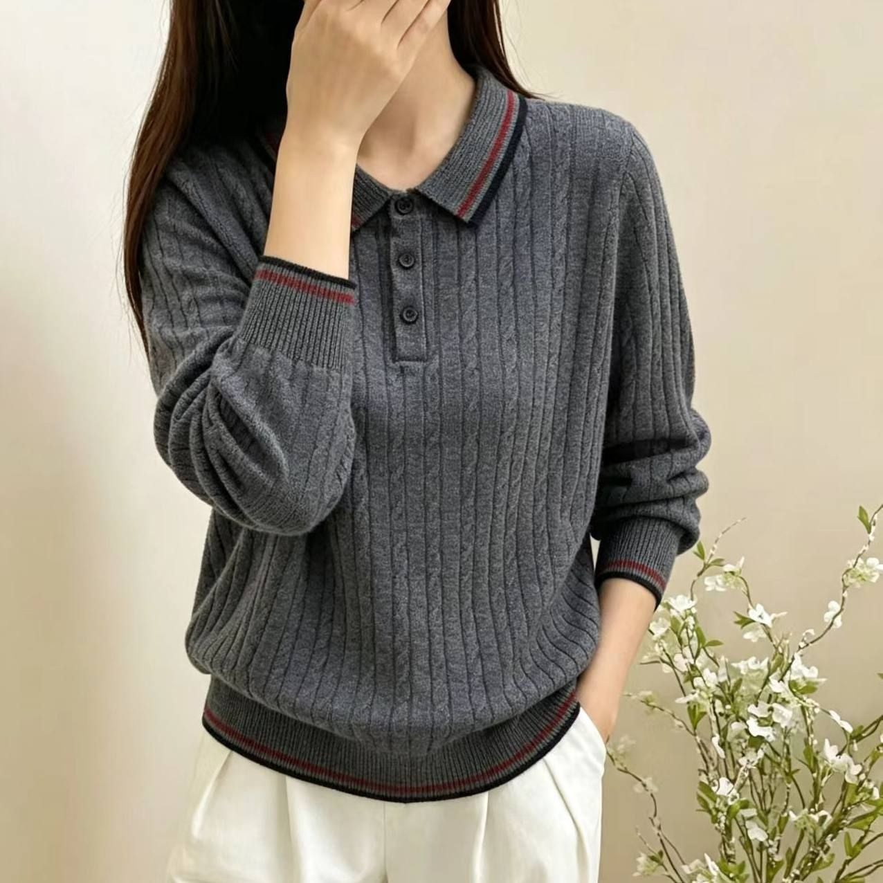  A966-Áo Len Dệt Vặn Thừng Phối Màu Tương Phản 