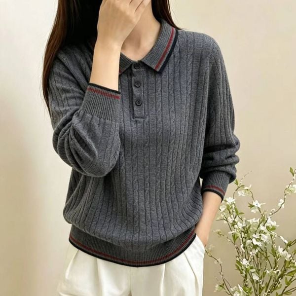  A966-Áo Len Dệt Vặn Thừng Phối Màu Tương Phản 