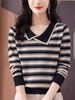A974-Áo Len Cổ Chéo Kẻ Sọc Mùa Thu