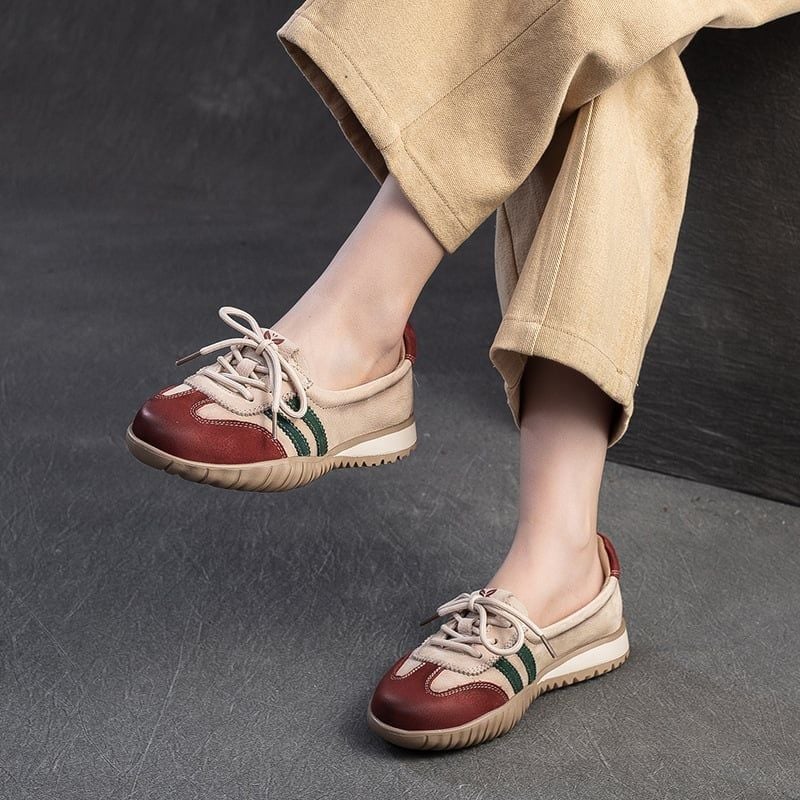  G189-Giày Da Thật Phối Màu Cột Dây Retro Cổ Điển 