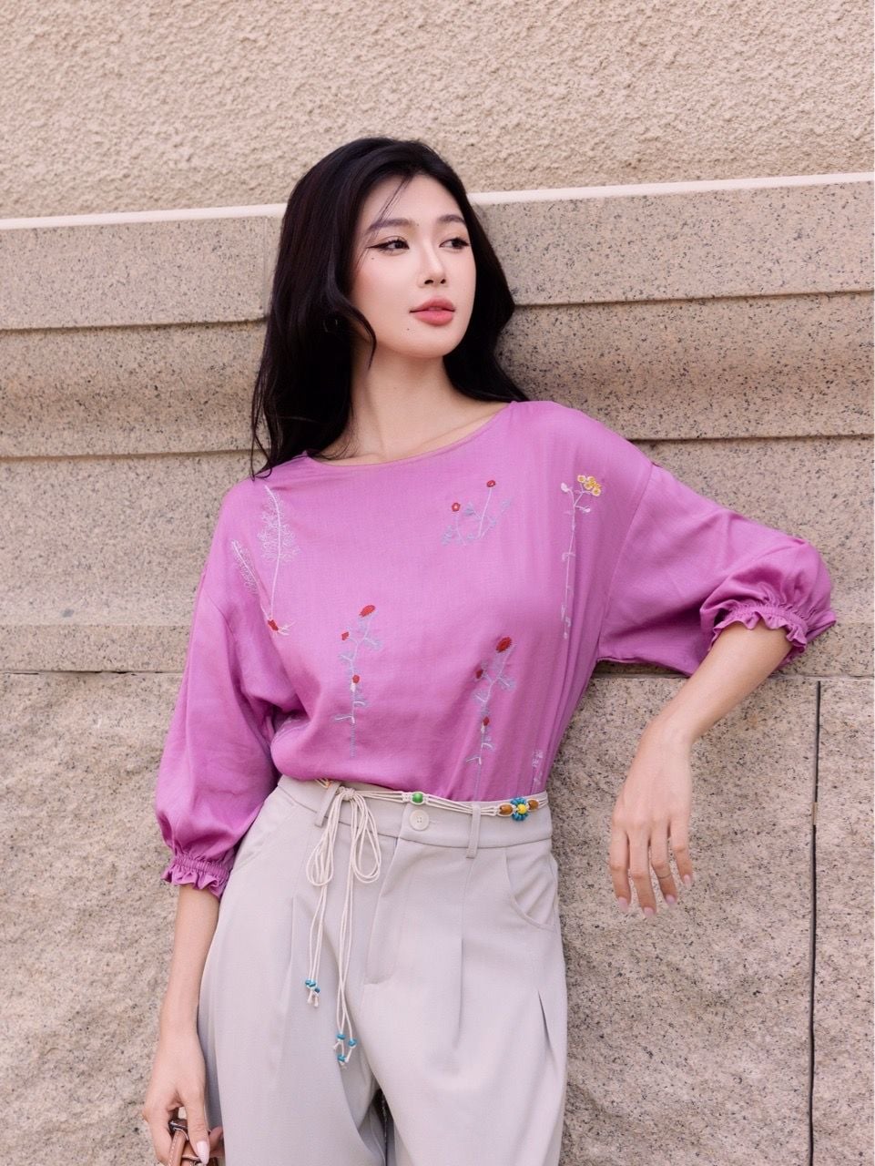  A332- Áo lụa Tencel Thêu Hoa 