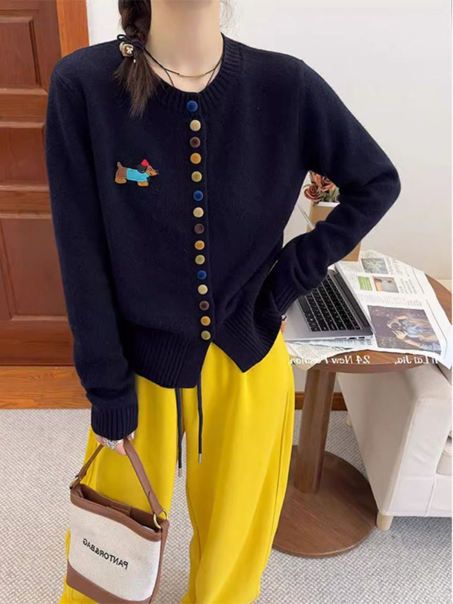  A782-Áo Len Dệt Kim Cardigan Hàng Nút Cún Cưng Đa Sắc Mùa Thu 