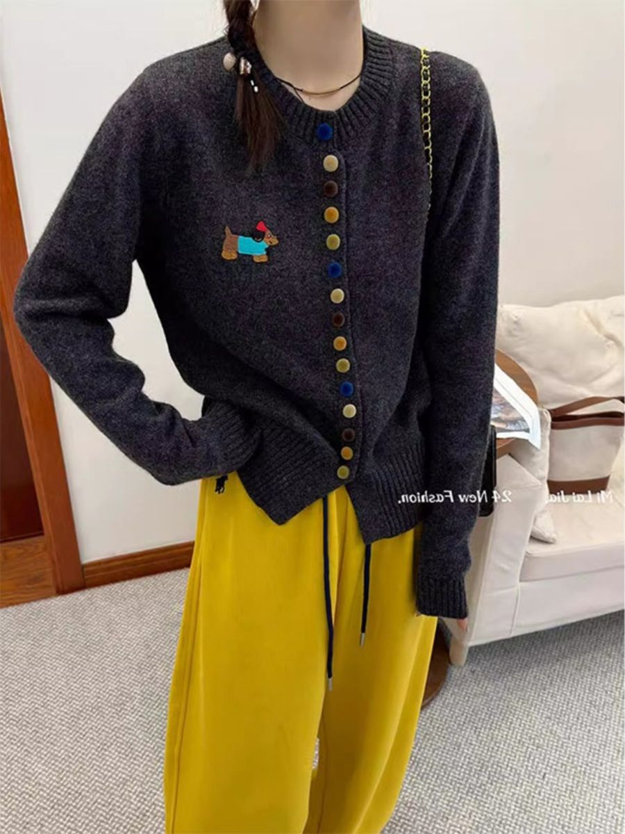  A782-Áo Len Dệt Kim Cardigan Hàng Nút Cún Cưng Đa Sắc Mùa Thu 