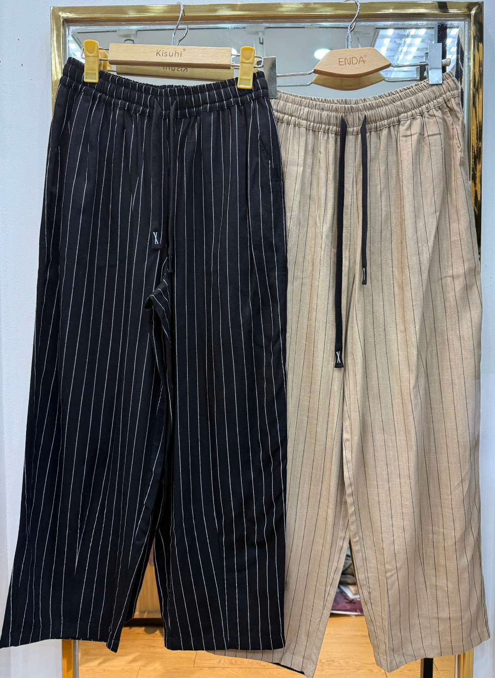  Q406-Quần Sọc Baggy Linen Gân 