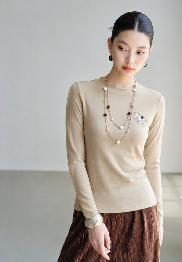  AT74-Áo Thun Cotton Tay Dài Đính Logo 