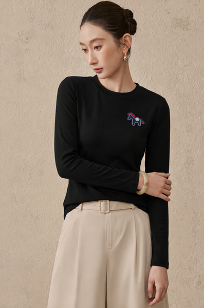  AT74-Áo Thun Cotton Tay Dài Đính Logo 