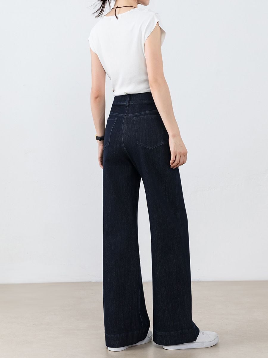  Q322-Quần Jeans Lụa Mềm Hai Túi Hai Nút Ống Suông Loe 