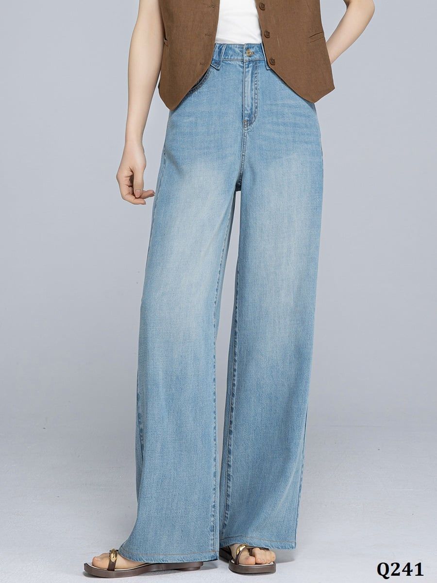  Q241-Quần Jeans Lụa Denim Linen Ống Suông Mềm Mát 