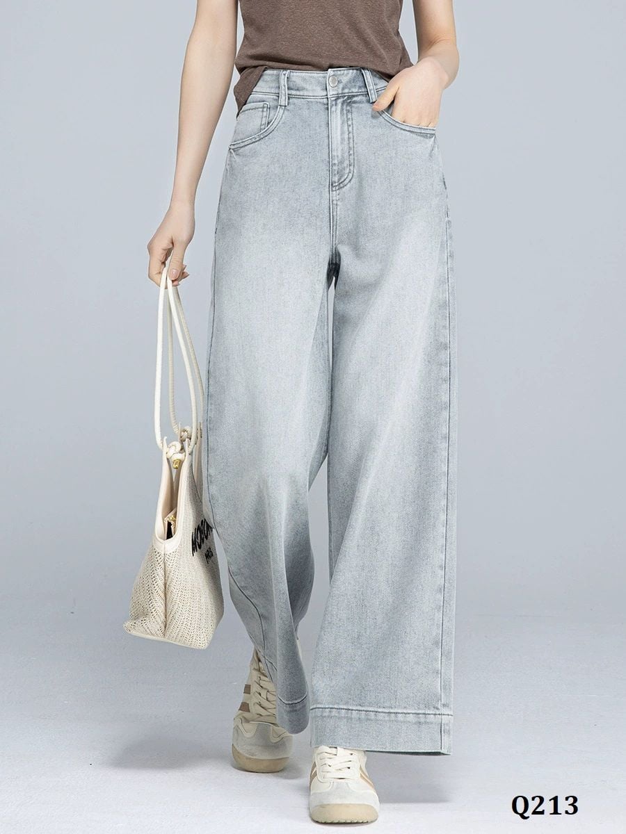  Q231-Quần Jeans Ống Rộng Cổ Điển Lai Kiểu 9 Tấc 