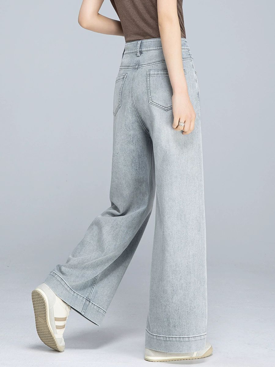  Q231-Quần Jeans Ống Rộng Cổ Điển Lai Kiểu 9 Tấc 