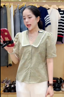  A430-Áo Cotton Hoa Cổ Lá Sen 